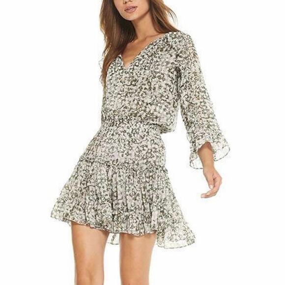 Misa Dresses & Skirts - MISA Los Angeles Penelope Floral Pleated Mini Dress Sheer Long Sleeve Boho NWOT